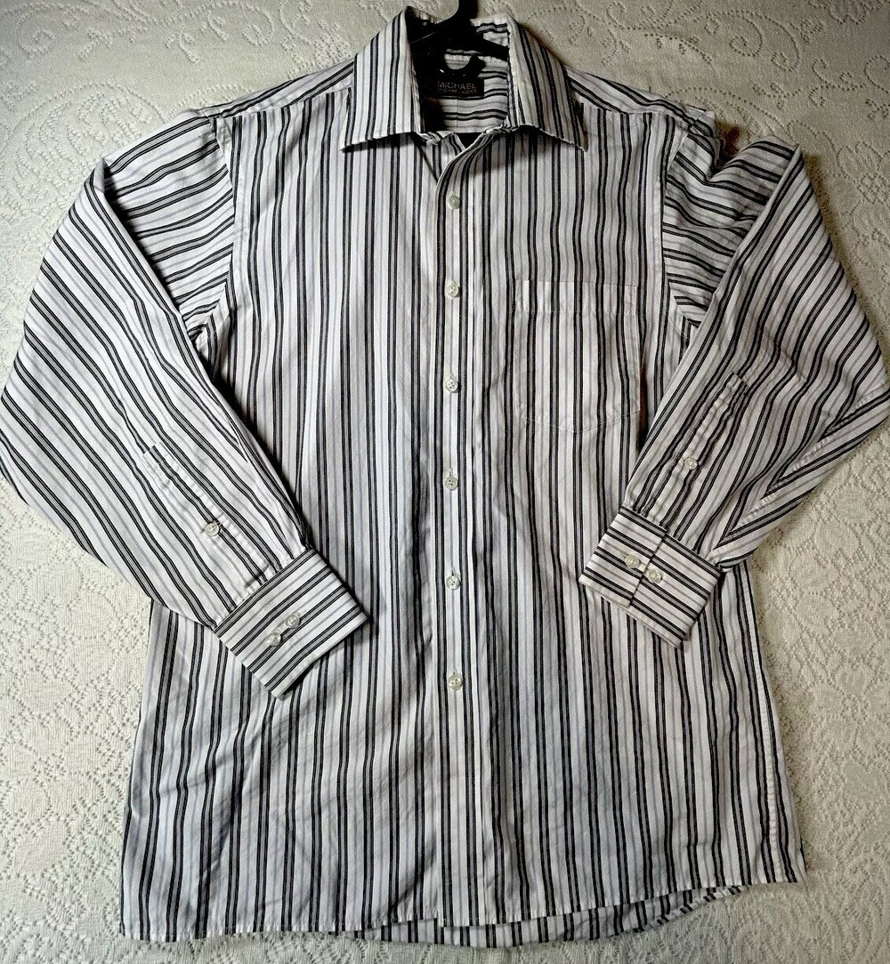 Michael Kors Purple Black Striped Mens Long Sleeve  15.5 - 32/33 Medium